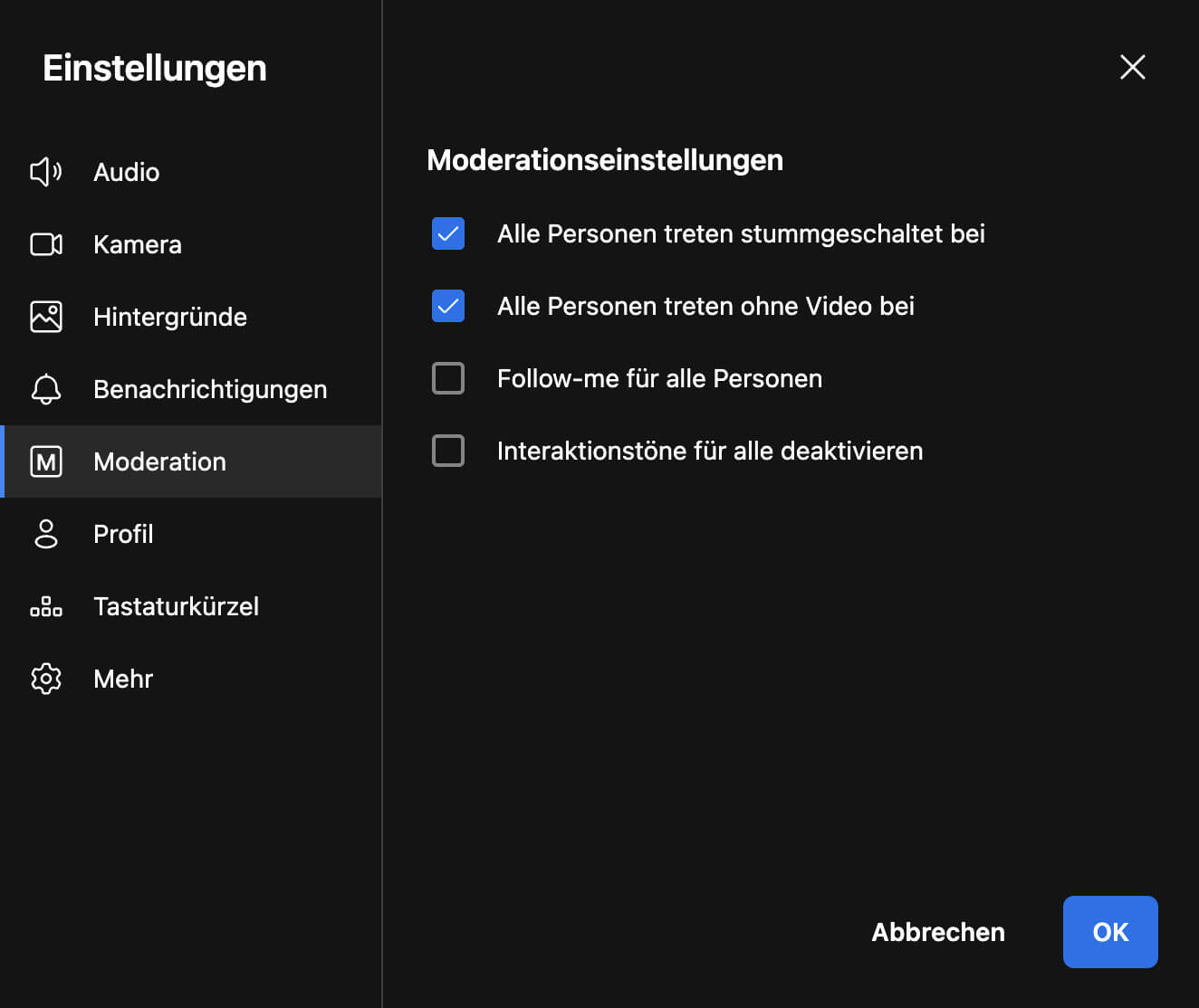 Jitsi Meet Optionen FAQ Einstellungen Moderation